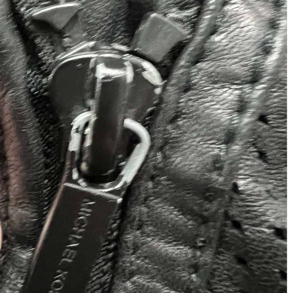 Michael Kors Black Leather Perforated‎ Moto Biker Jacket Small Zip Up Epaulettes